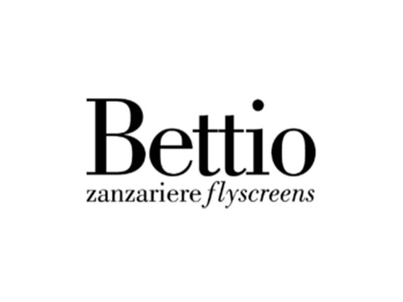 Logo Bettio con testo "zanzariere flyscreens" in nero su sfondo bianco.