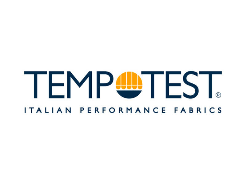 Logo Tempotest: testo blu scuro "TEMPOTEST" con sole giallo-arancione e semicerchio blu.