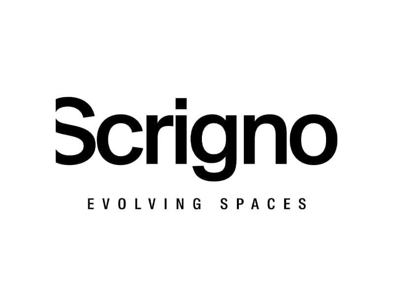 Logo Scrigano "Evolving Spaces" su sfondo bianco.